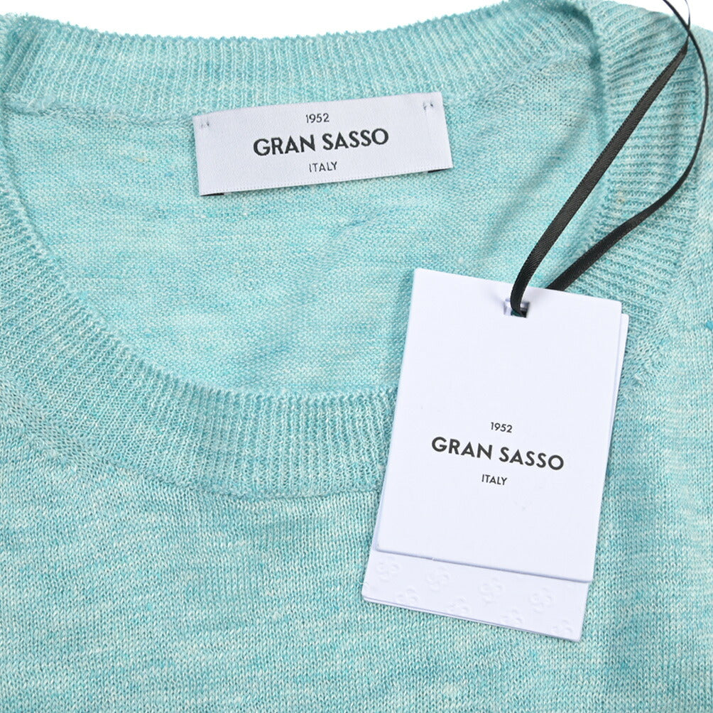 GRAN SASSO リネン100% ハイゲージクルーネック半袖ニットTシャツ
