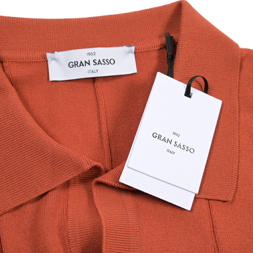 GRAN SASSO コットン100% スキッパーカラー半袖ニットポロシャツ