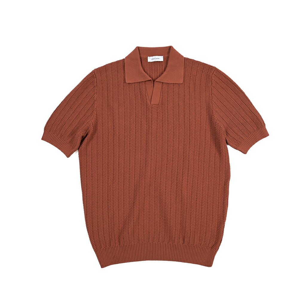 GRAN SASSO コットン100% スキッパーカラー半袖ニットポロシャツ