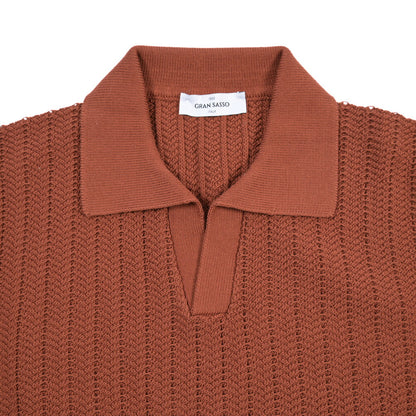 GRAN SASSO コットン100% スキッパーカラー半袖ニットポロシャツ