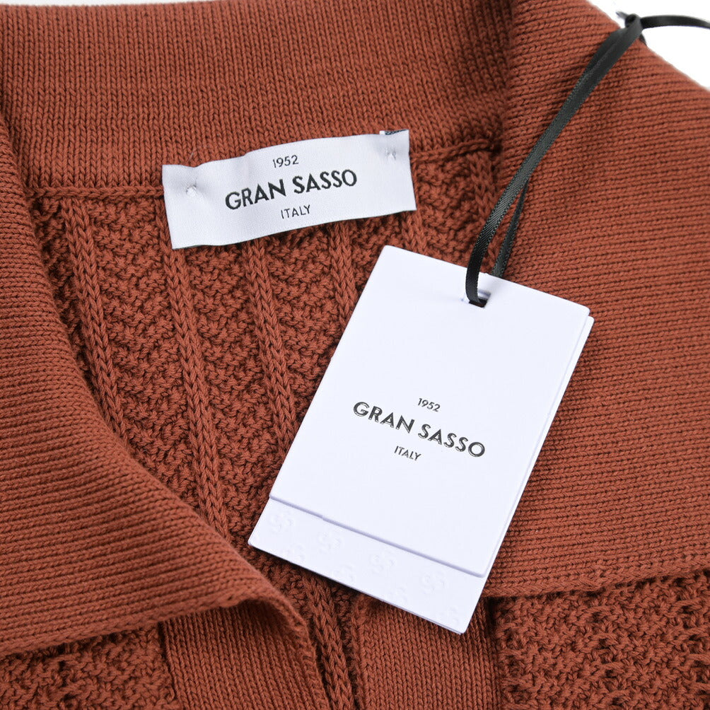 GRAN SASSO コットン100% スキッパーカラー半袖ニットポロシャツ