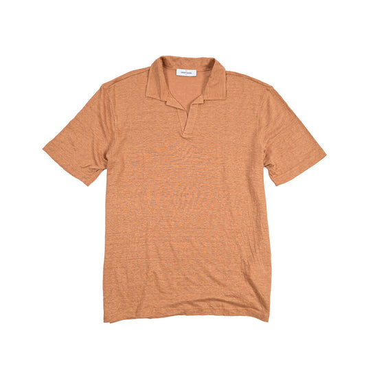 GRAN SASSO “LINO” リネン100% スキッパーカラー半袖ニットポロシャツ