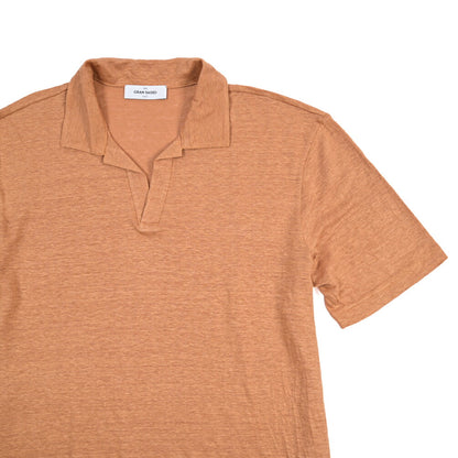 GRAN SASSO “LINO” リネン100% スキッパーカラー半袖ニットポロシャツ