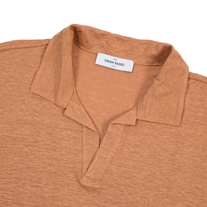GRAN SASSO “LINO” リネン100% スキッパーカラー半袖ニットポロシャツ
