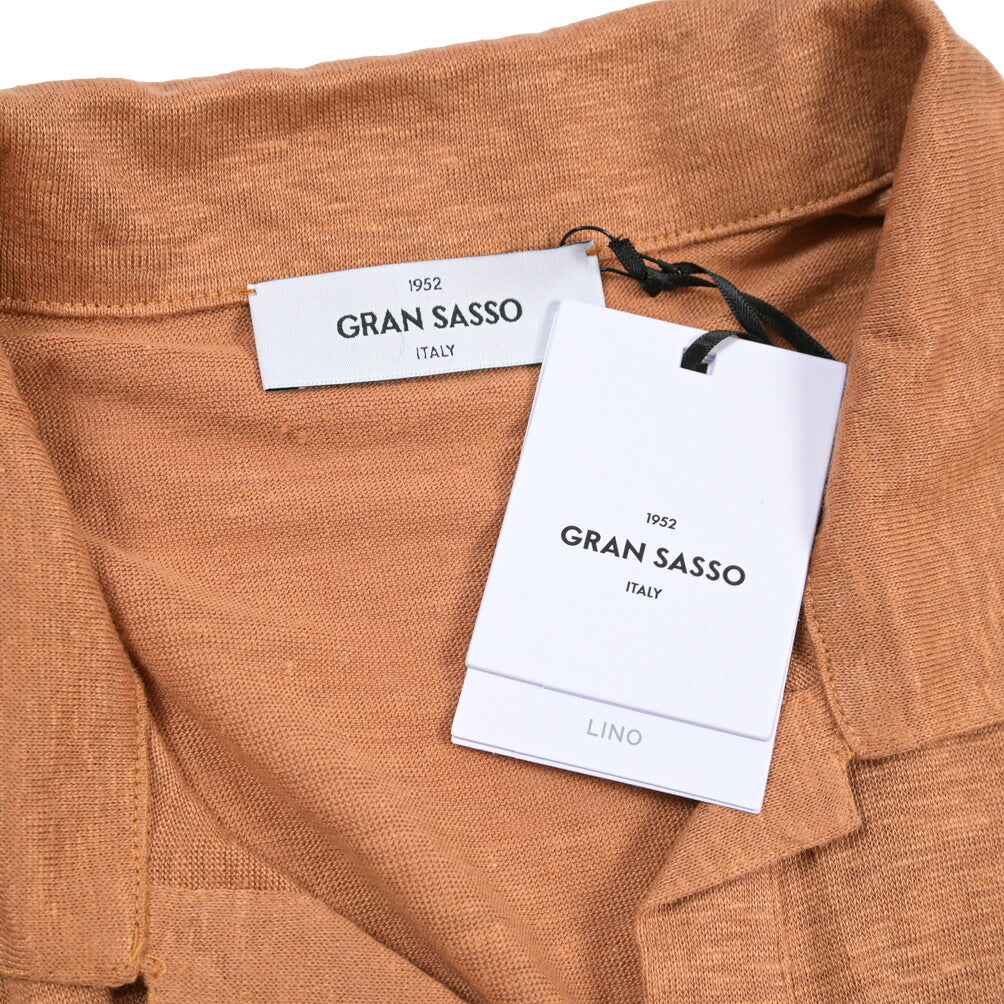GRAN SASSO “LINO” リネン100% スキッパーカラー半袖ニットポロシャツ