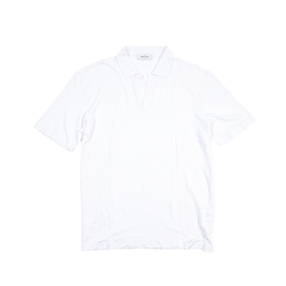 GRAN SASSO リネン100% スキッパーカラー半袖ニットポロシャツ