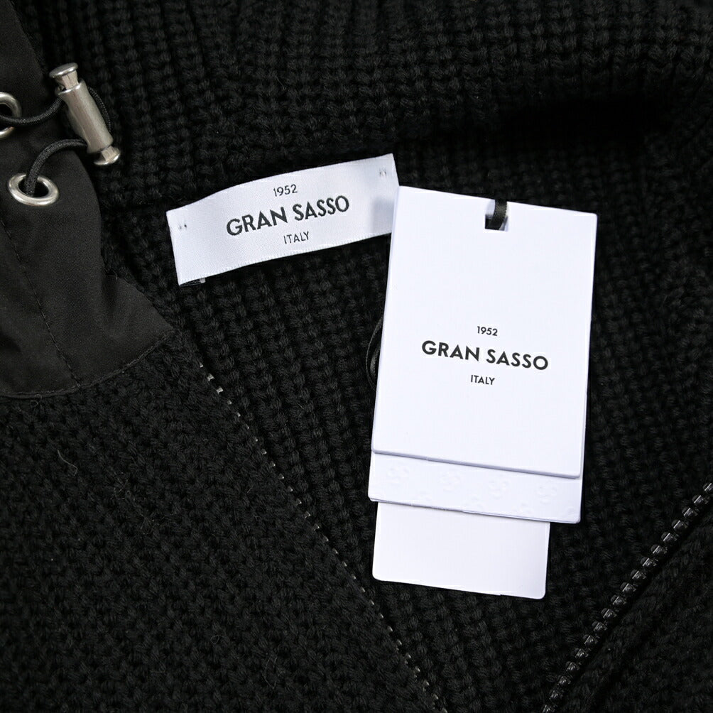 GRAN SASSO ヴァージンウール100% フード付きジップアップローゲージニットカーディガン
