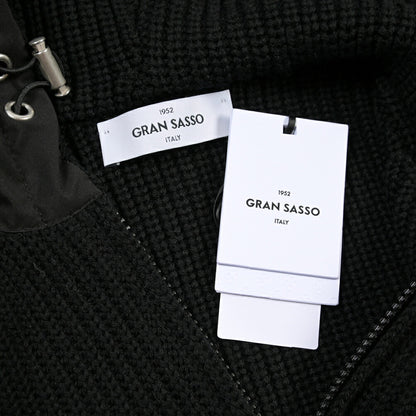 GRAN SASSO ヴァージンウール100% フード付きジップアップローゲージニットカーディガン