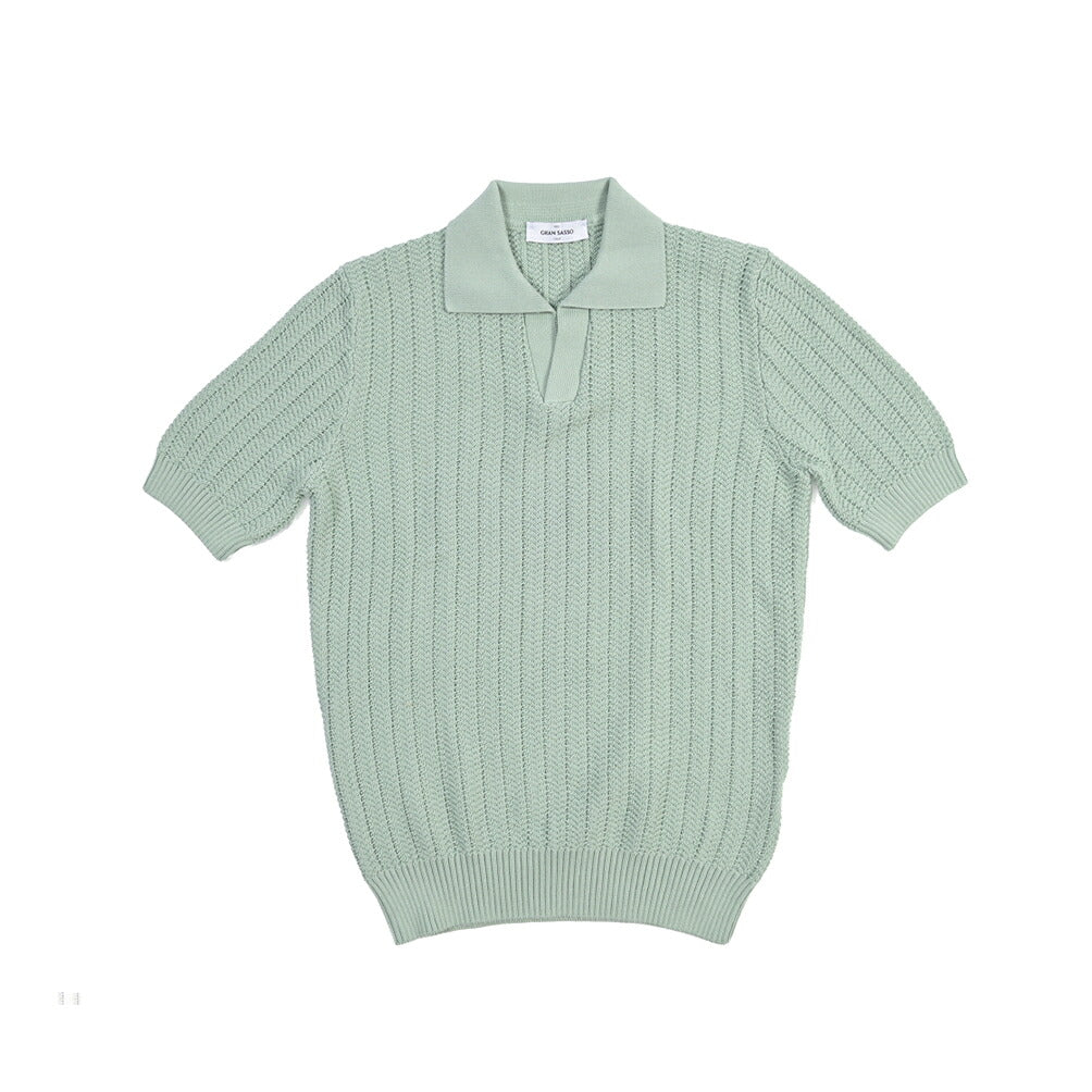 GRAN SASSO コットン100% スキッパーカラー半袖ニットポロシャツ