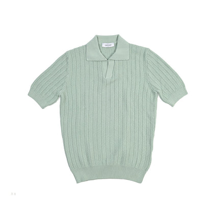 GRAN SASSO コットン100% スキッパーカラー半袖ニットポロシャツ