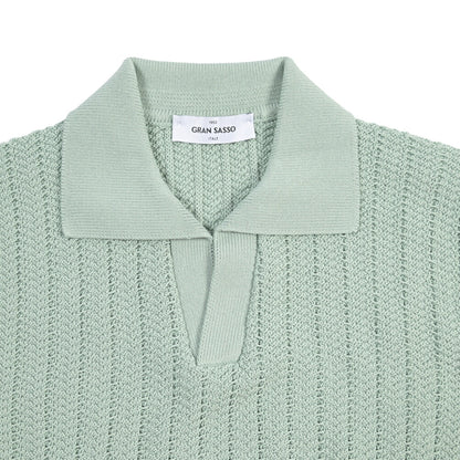 GRAN SASSO コットン100% スキッパーカラー半袖ニットポロシャツ