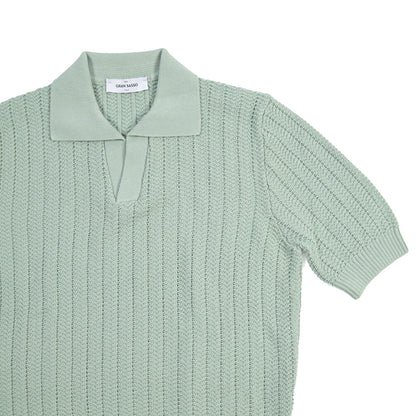 GRAN SASSO コットン100% スキッパーカラー半袖ニットポロシャツ
