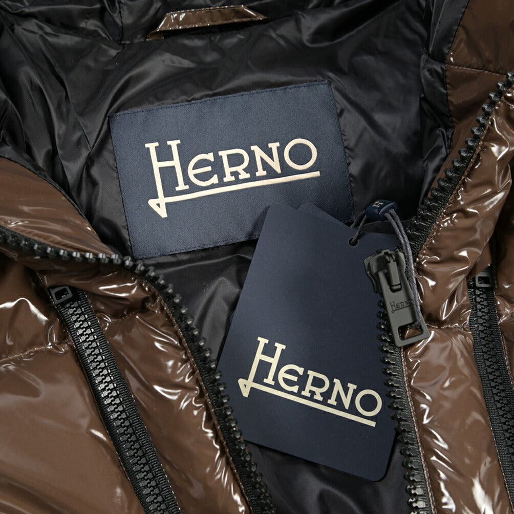 HERNO 撥水ナイロン100% フード付きシャイニーダウンジャケット