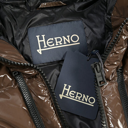 HERNO 撥水ナイロン100% フード付きシャイニーダウンジャケット
