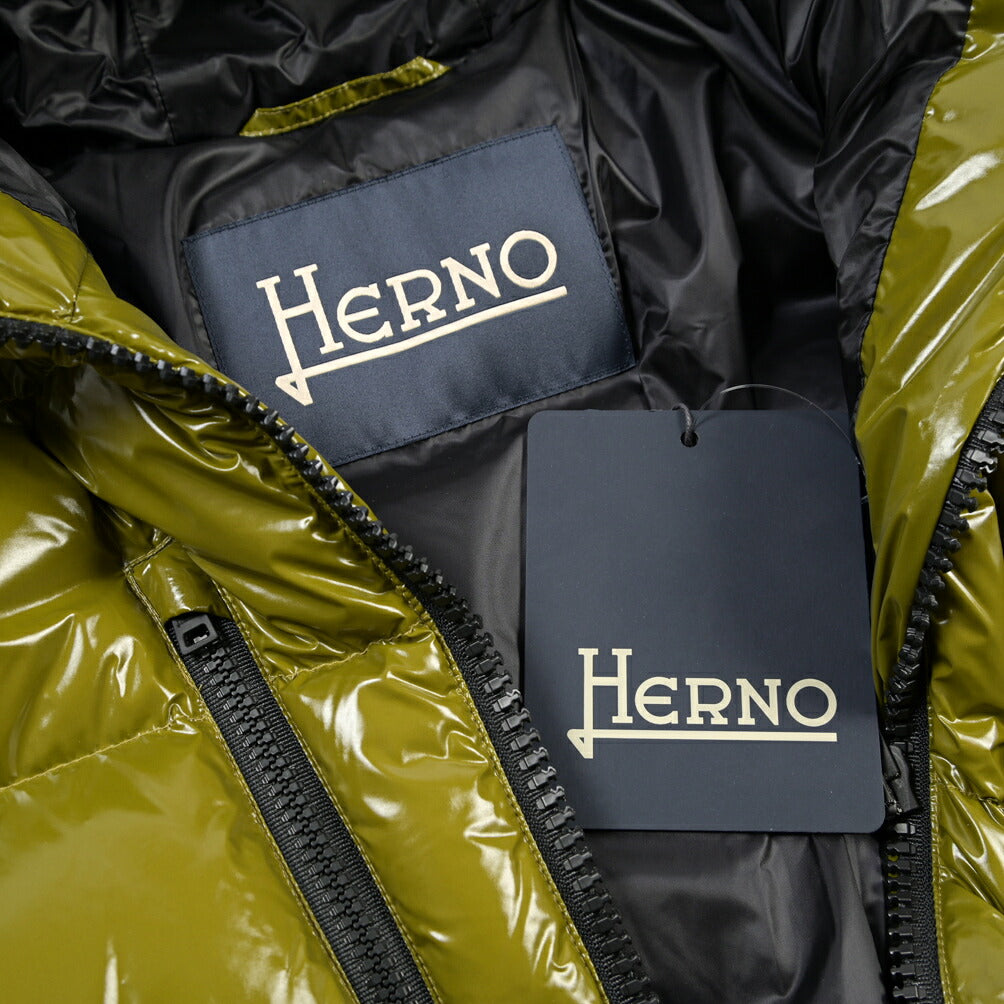 HERNO 撥水ナイロン100% フード付きシャイニーダウンジャケット