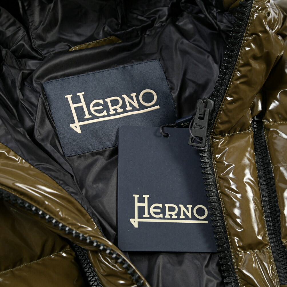 HERNO 撥水ナイロン100% フード付きシャイニーダウンジャケット
