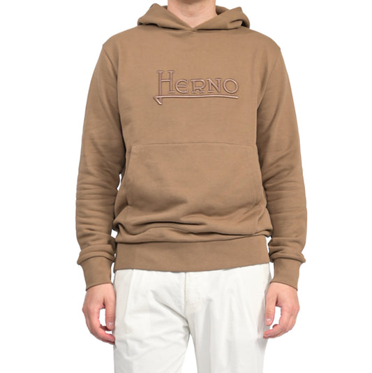 HERNO コットン100% ロゴ刺繍プルオーバーパーカー