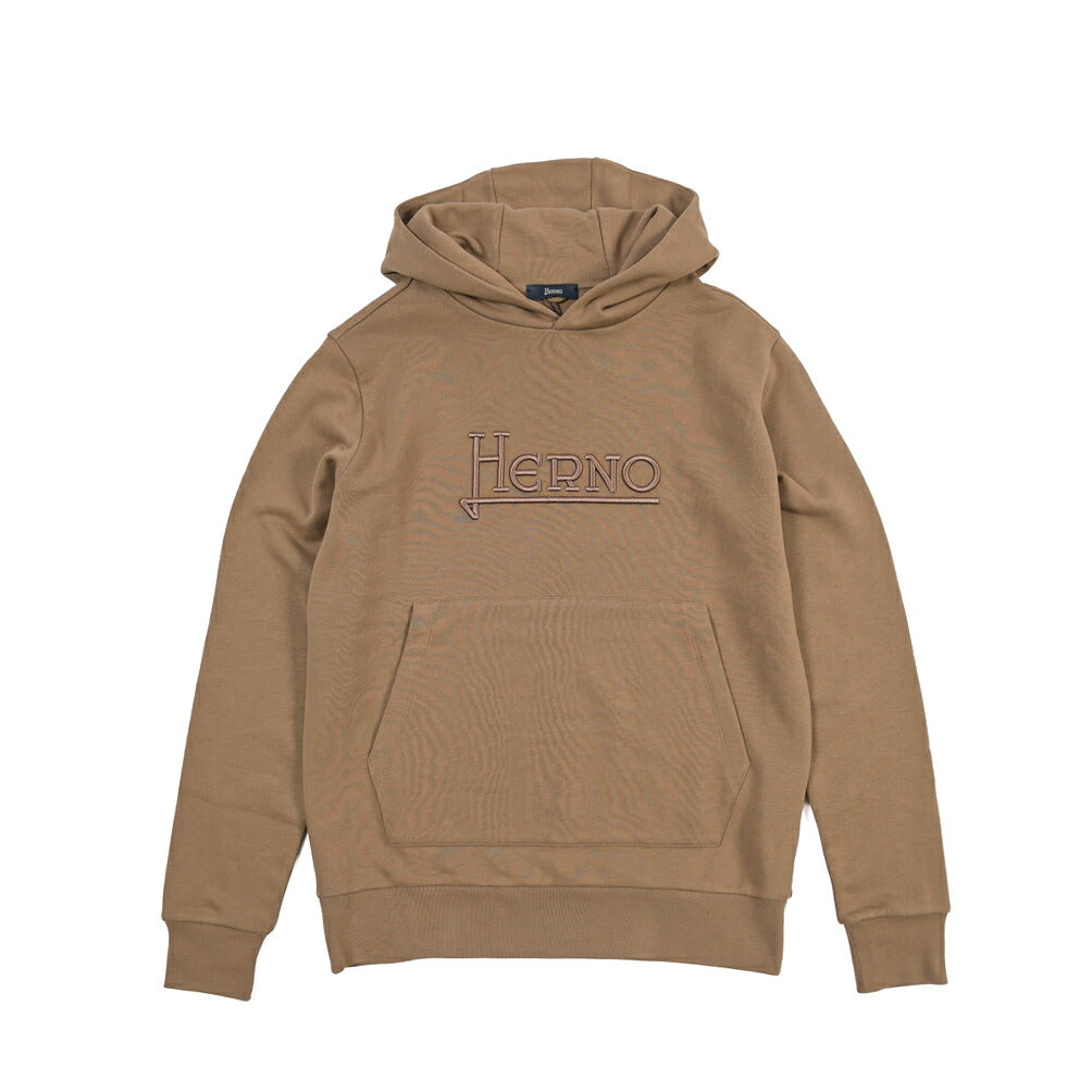 HERNO コットン100% ロゴ刺繍プルオーバーパーカー