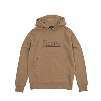 HERNO コットン100% ロゴ刺繍プルオーバーパーカー