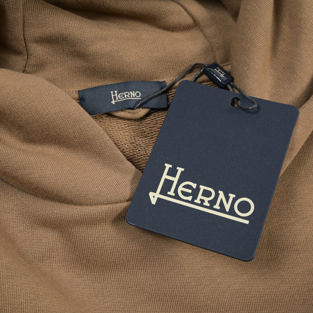 HERNO コットン100% ロゴ刺繍プルオーバーパーカー