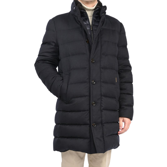 MOORER “ALFIERI-FUR-IL” カシミヤ100% ファー付きスタンドカラーダウンコート
