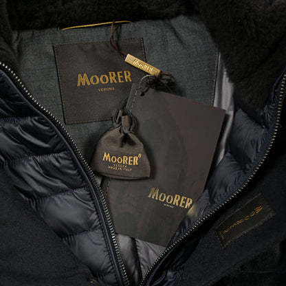 MOORER “ALFIERI-FUR-IL” カシミヤ100% ファー付きスタンドカラーダウンコート