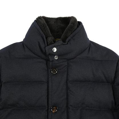 MOORER “ALFIERI-FUR-IL” カシミヤ100% ファー付きスタンドカラーダウンコート