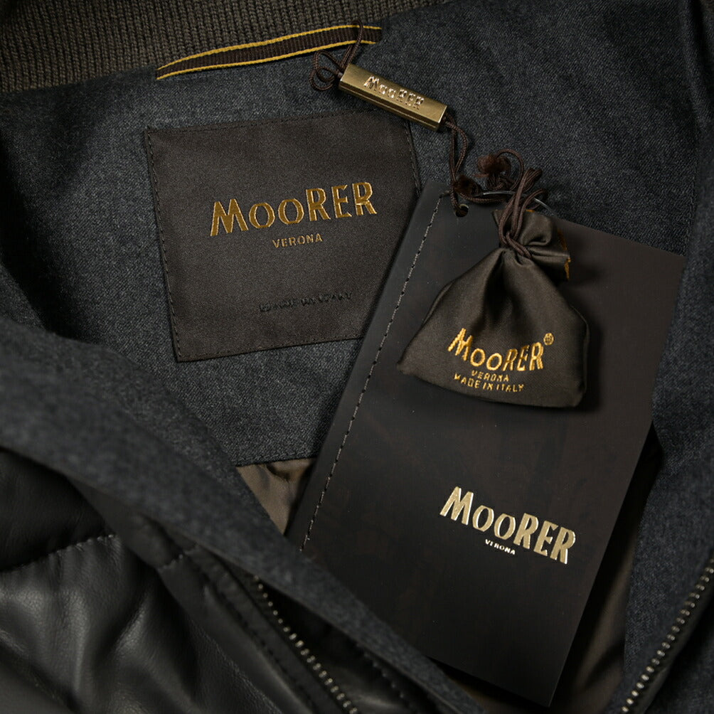 MOORER “PHILIP-PE” シープスキンレザー100% ファーフード付きスタンドカラーダウンコート