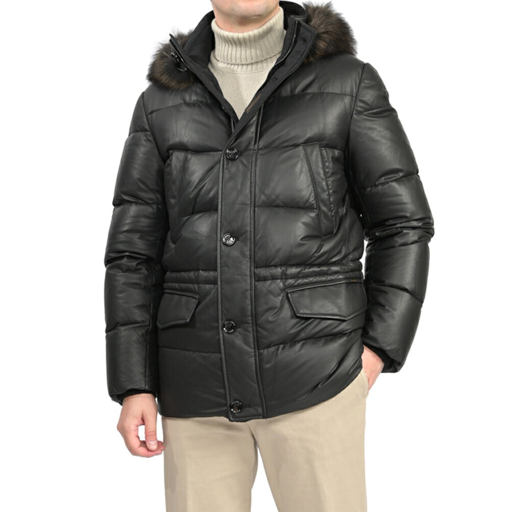 MOORER “PHILIP-PE” シープスキン100% ファーフード付きスタンドカラーダウンコート