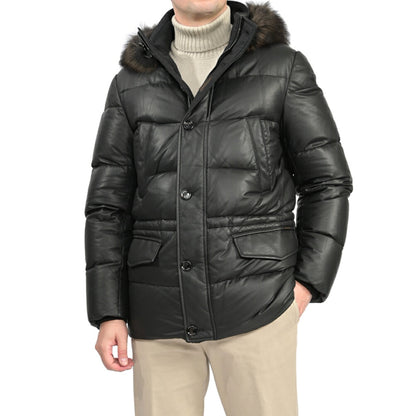 MOORER “PHILIP-PE” シープスキン100% ファーフード付きスタンドカラーダウンコート