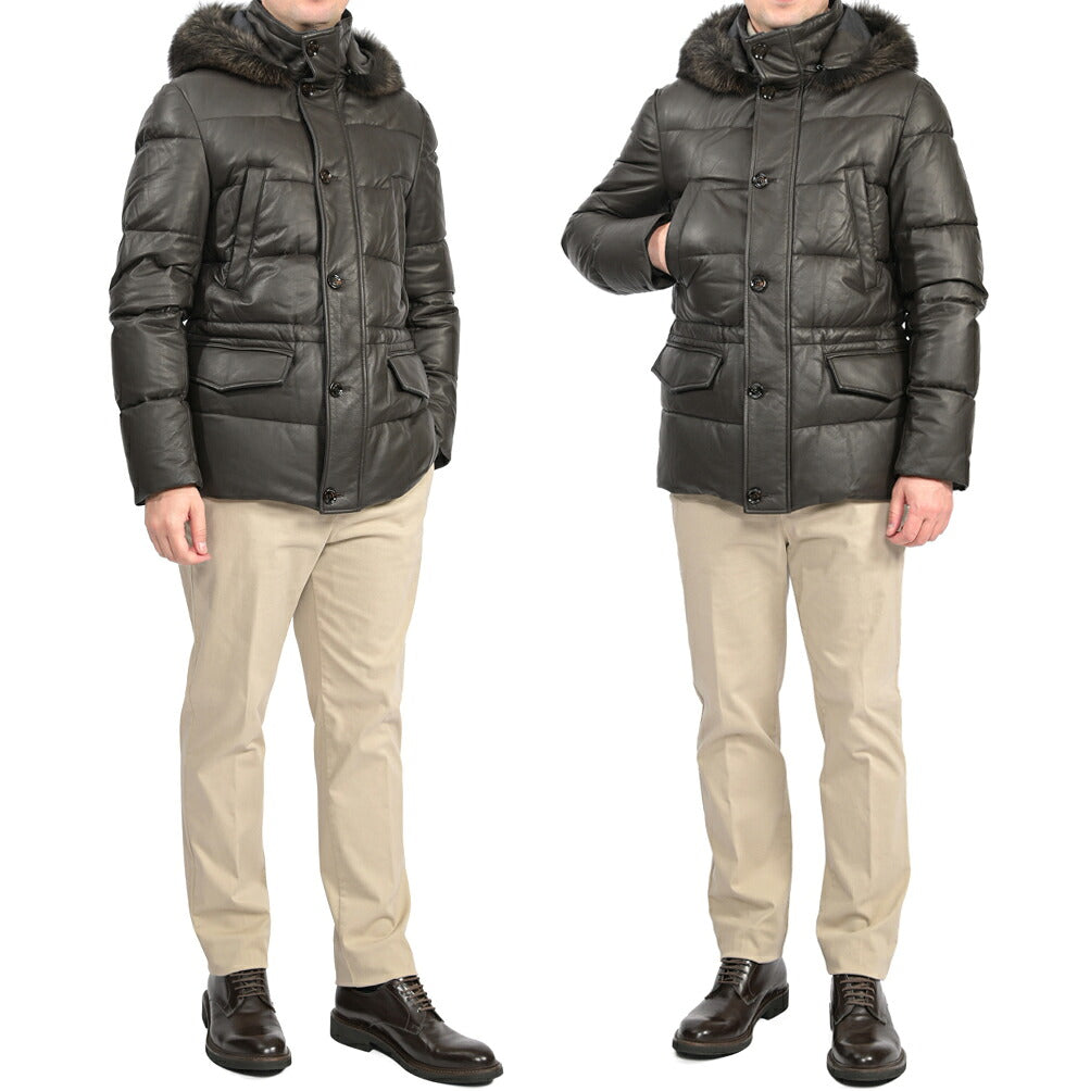 MOORER “PHILIP-PE” シープスキン100% ファーフード付きスタンドカラーダウンコート