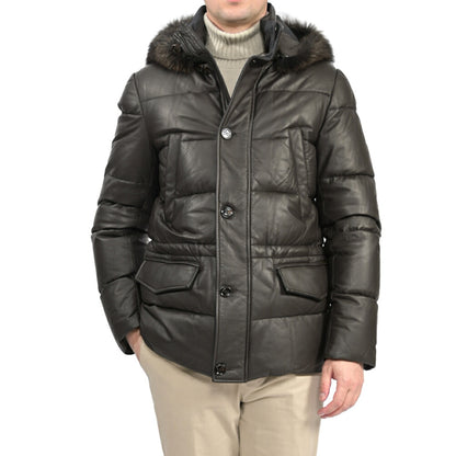 MOORER “PHILIP-PE” シープスキン100% ファーフード付きスタンドカラーダウンコート
