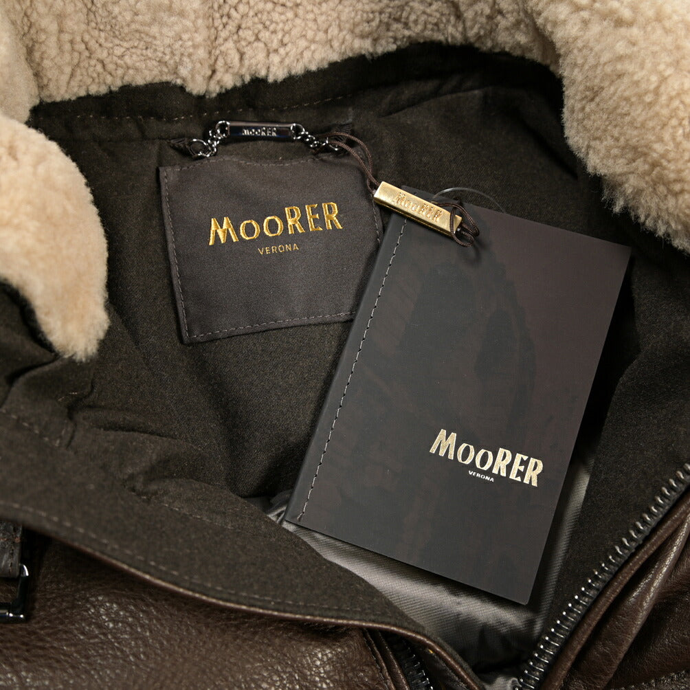 MOORER “WRIGHT-MAS” 異素材コンビ フード付きレザーダウンジャケット