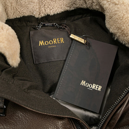 MOORER “WRIGHT-MAS” 異素材コンビ フード付きレザーダウンジャケット