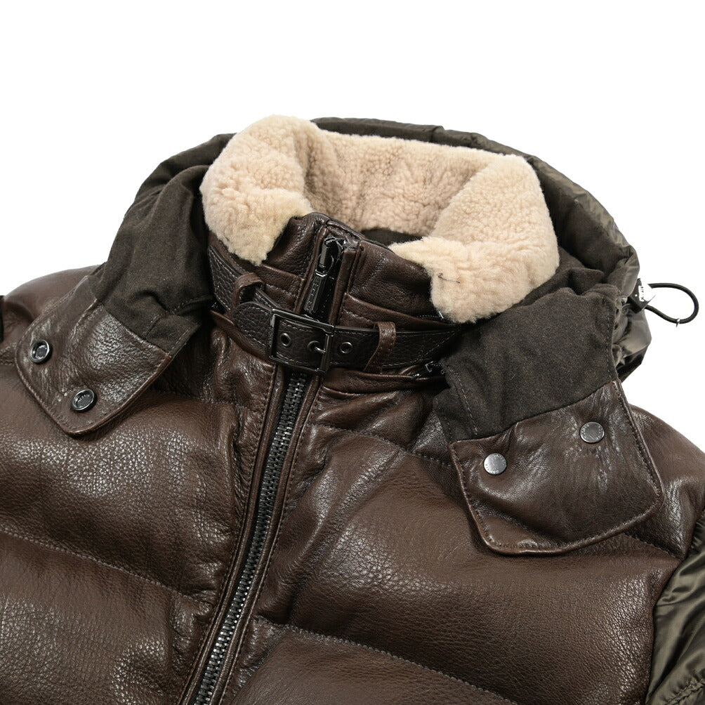 MOORER “WRIGHT-MAS” 異素材コンビ フード付きレザーダウンジャケット