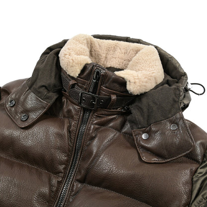 MOORER “WRIGHT-MAS” 異素材コンビ フード付きレザーダウンジャケット