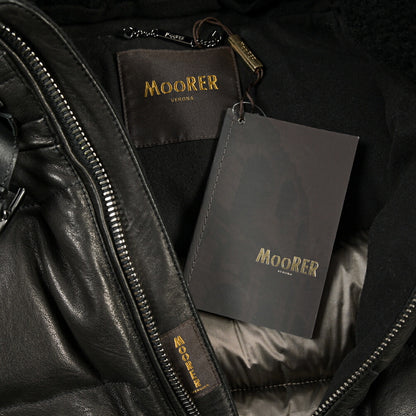 MOORER “WRIGHT-MAS” 異素材コンビ フード付きレザーダウンジャケット