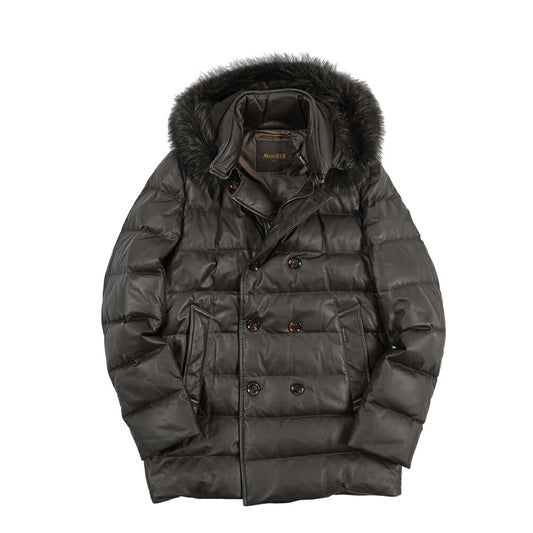 MOORER “FLORIO-FUR PE” レザー100% ファーフーディースタンドカラーダウンコート