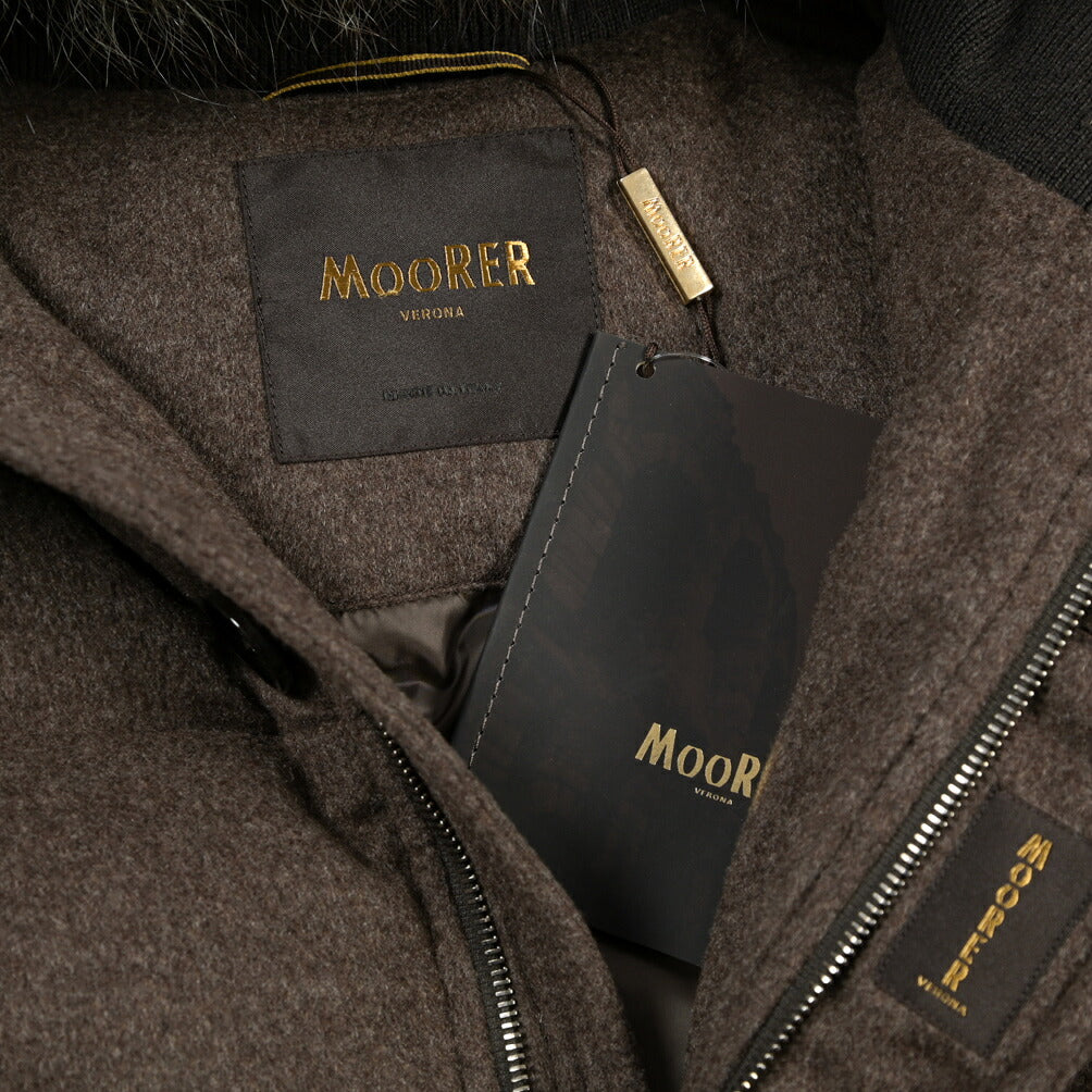 MOORER “BARBIERI-IL” カシミヤ100% ファーフード付きスタンドカラーダウンコート