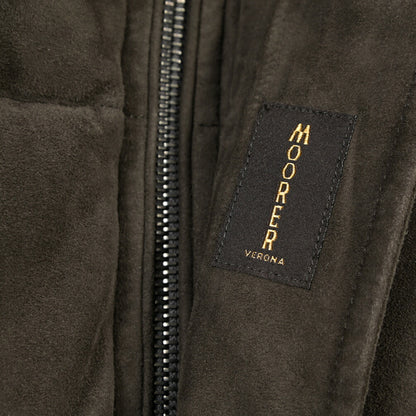 MOORER “BARBIERI-UR” レザー100% ファーフード付きスタンドカラーダウンコート