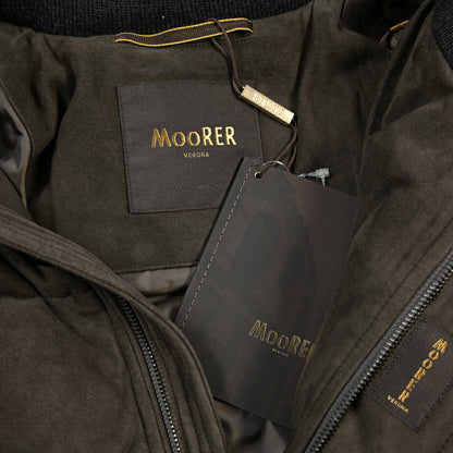 MOORER “BARBIERI-UR” レザー100% ファーフード付きスタンドカラーダウンコート