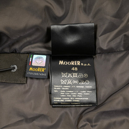 MOORER “BARBIERI-UR” レザー100% ファーフード付きスタンドカラーダウンコート