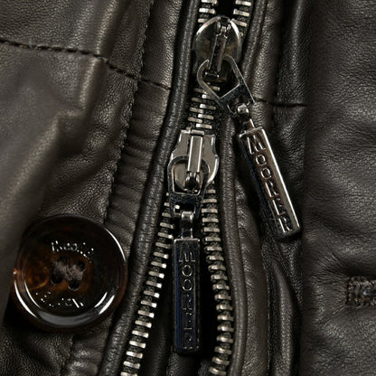MOORER “BARBIERI-PEN” レザー100% ファーフード付きスタンドカラーダウンコート