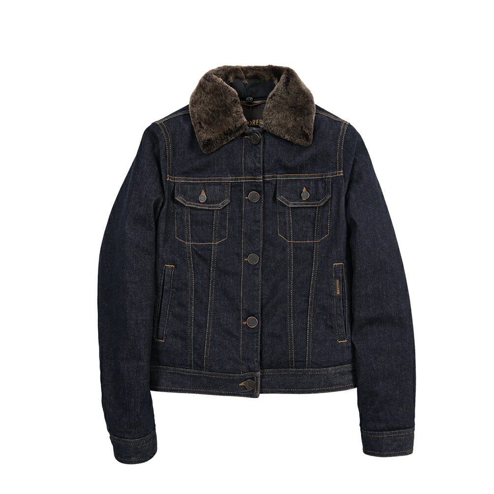 MOORER GAELLE-FUR-49W デニムダウンジャケット エコファー アウター コットン カシミヤ ストレッチ ネイビー