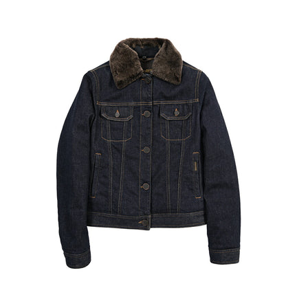 MOORER GAELLE-FUR-49W デニムダウンジャケット エコファー アウター コットン カシミヤ ストレッチ ネイビー