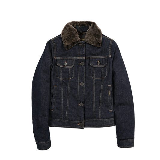 MOORER GAELLE-FUR-49W デニムダウンジャケット エコファー アウター コットン カシミヤ ストレッチ ネイビー