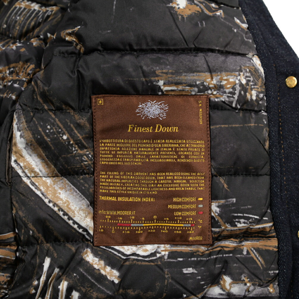 MOORER GAELLE-FUR-49W デニムダウンジャケット エコファー アウター コットン カシミヤ ストレッチ ネイビー