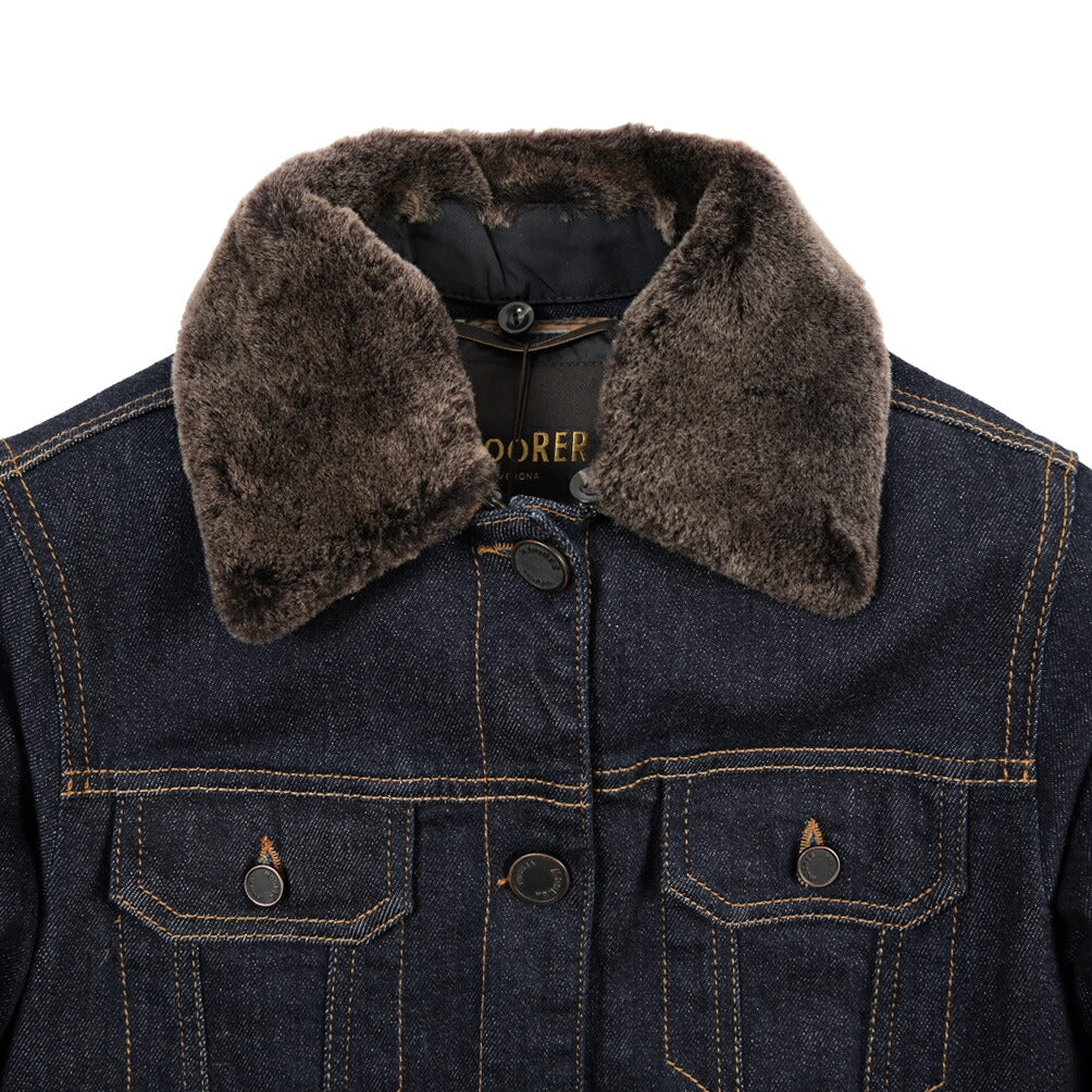 MOORER GAELLE-FUR-49W デニムダウンジャケット エコファー アウター コットン カシミヤ ストレッチ ネイビー