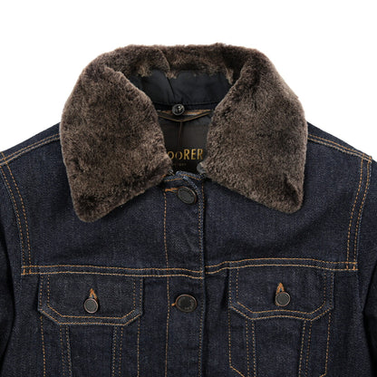 MOORER GAELLE-FUR-49W デニムダウンジャケット エコファー アウター コットン カシミヤ ストレッチ ネイビー