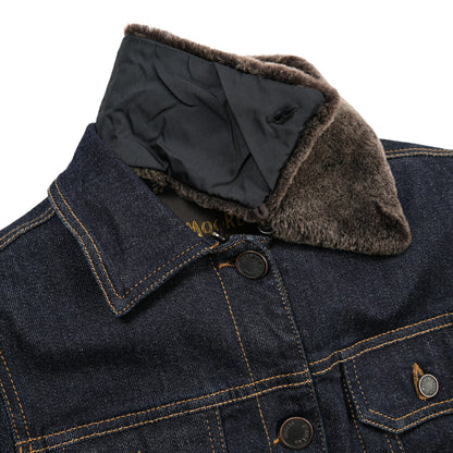 MOORER GAELLE-FUR-49W デニムダウンジャケット エコファー アウター コットン カシミヤ ストレッチ ネイビー